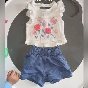 Quiltex Floral Top and Blue Shorts Set with Ruffles, Butterfly